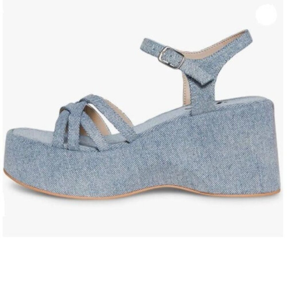 FYS Blue Platform Open Toe Wedge High Heels Ankle Strap Outdoor Shoes
